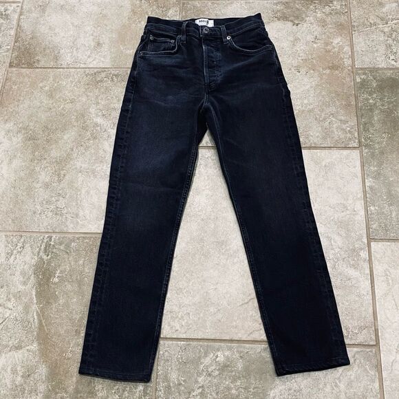 AGOLDE Riley Crop Jeans 24x26 High Rise Straight Black Stretch Denim EUC - Picture 11 of 11